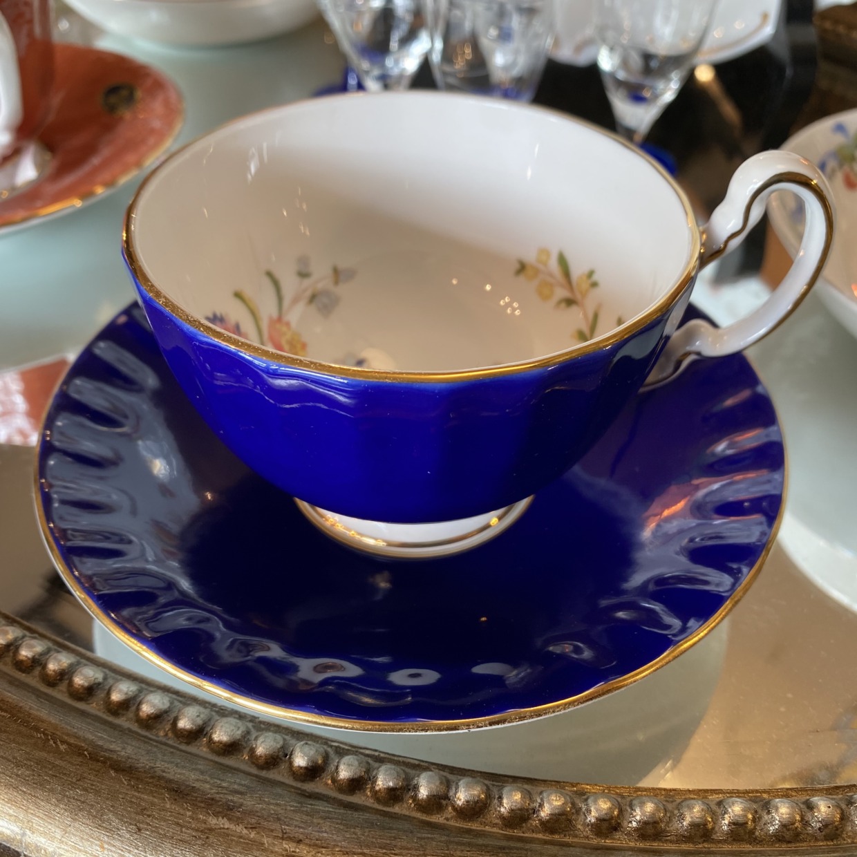 AYNSLEY Cottage Garden Cobalt Blue コーヒーカップソーサー