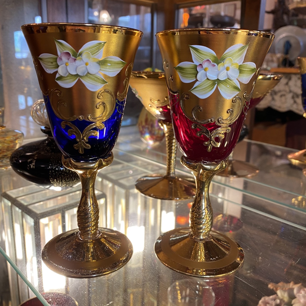 Venetian Glass ベネチアガラス　ワイングラス ペアセット　赤と青