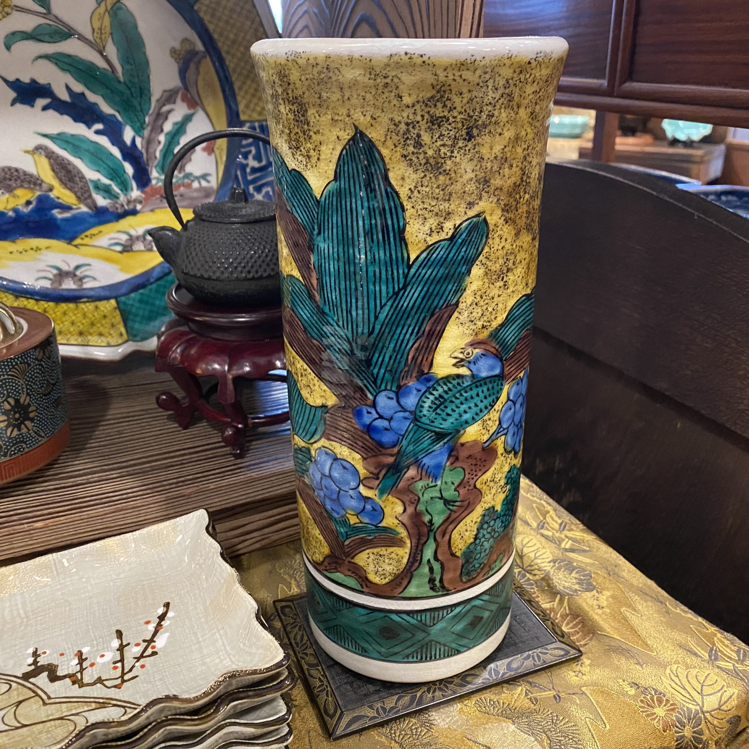 九谷焼 筒花瓶 彩光作 | Antique Nanae