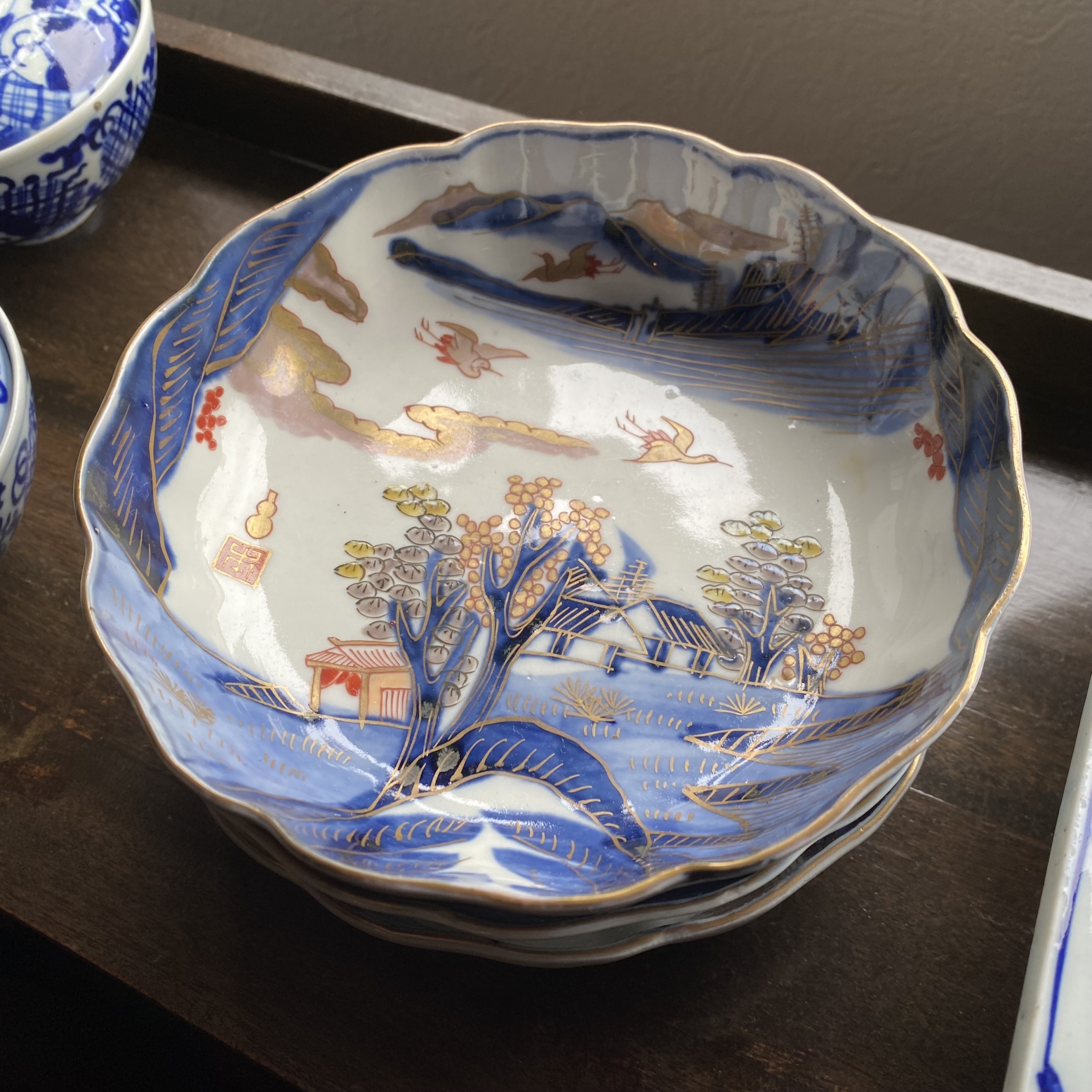 鶴柄 染付金襴手 なます皿 伊万里焼 | Antique Nanae