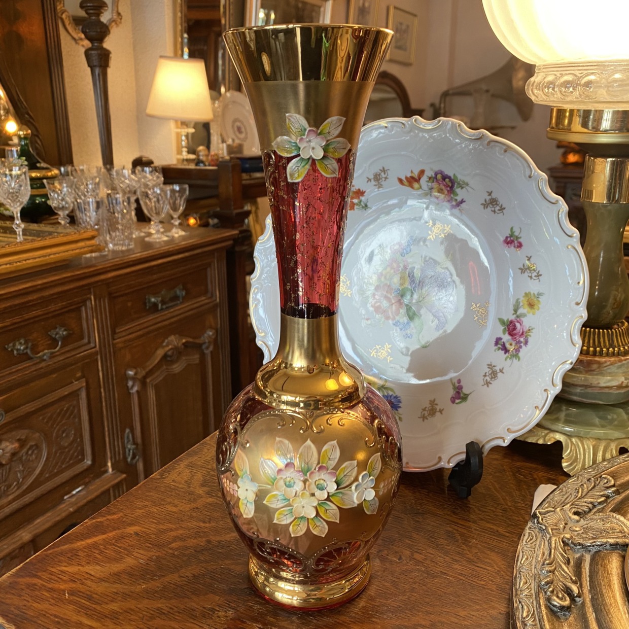 Bohemian Glass　ピンク　花瓶　チェコスロバキア製