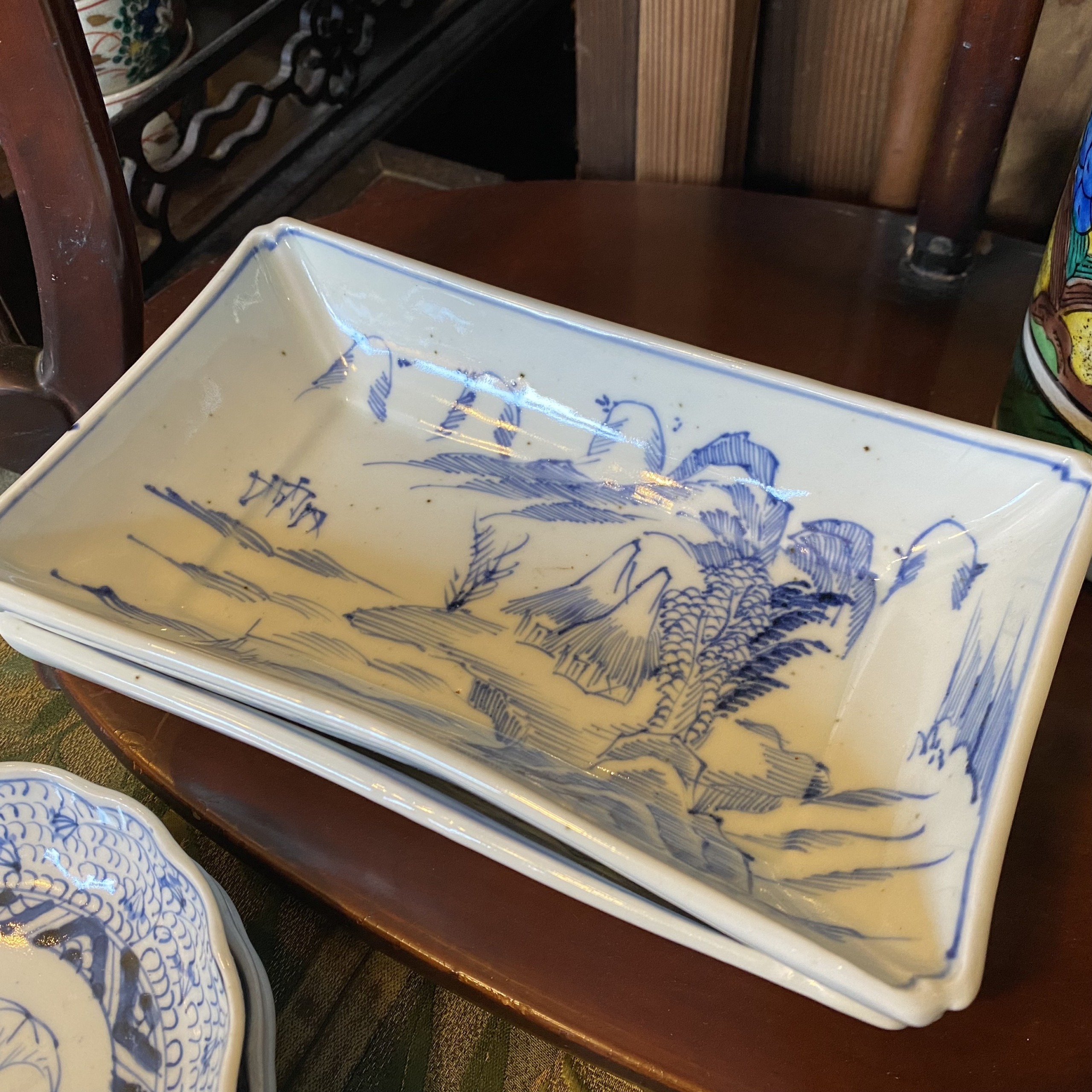 伊万里焼 染付 長方形皿 風景画 明治時代 | Antique Nanae