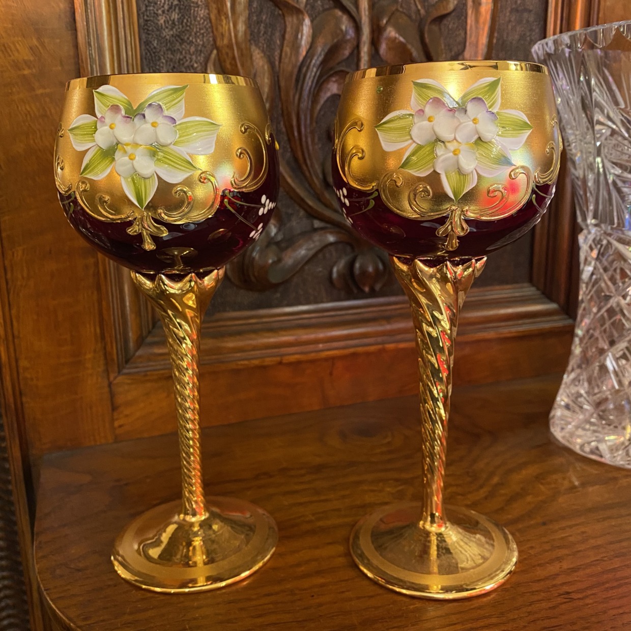 Venetian Glass  ワイングラス 深い赤色 ペアセット　イタリア製