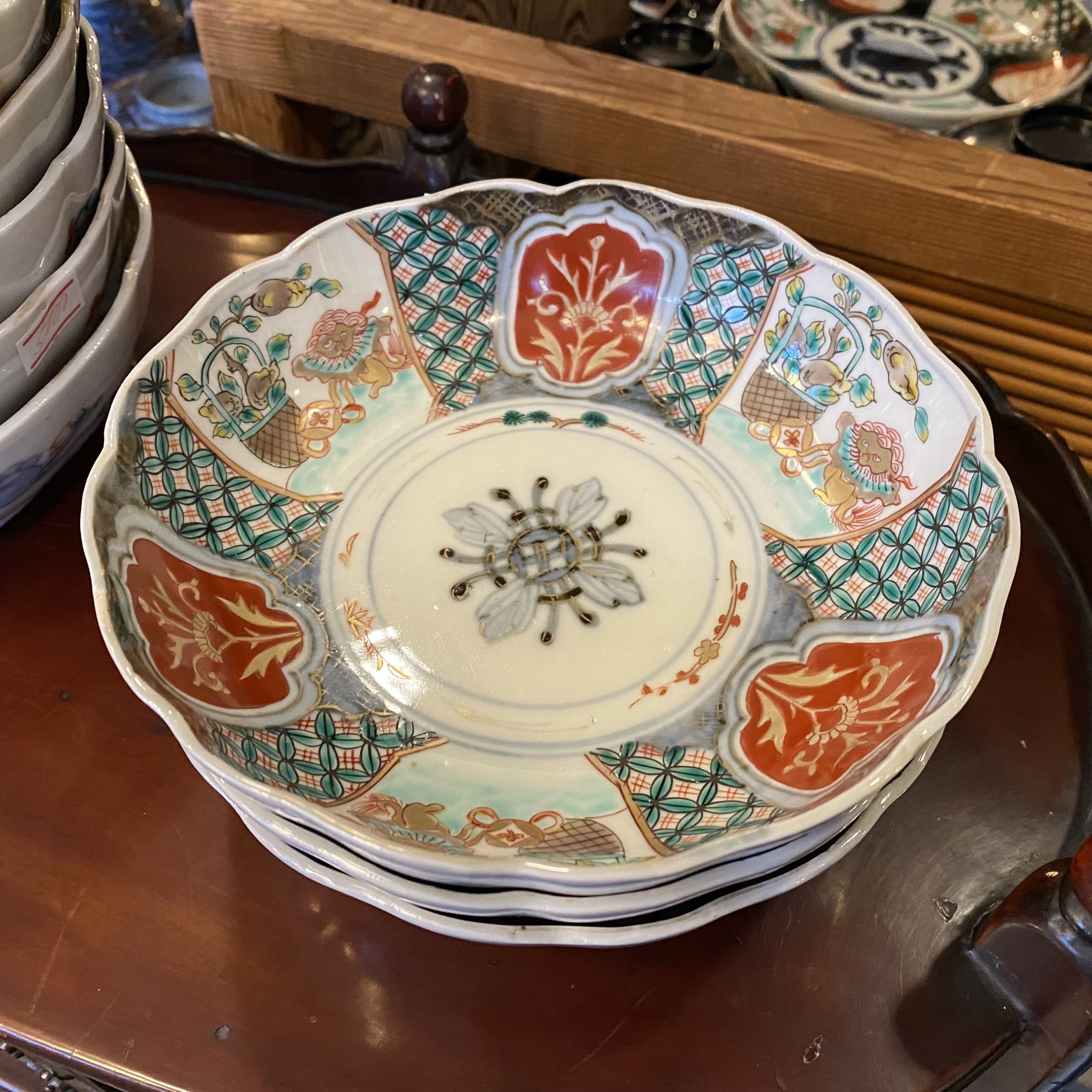深皿 骨董品□ 和食器 寿司皿□古伊万里 赤絵