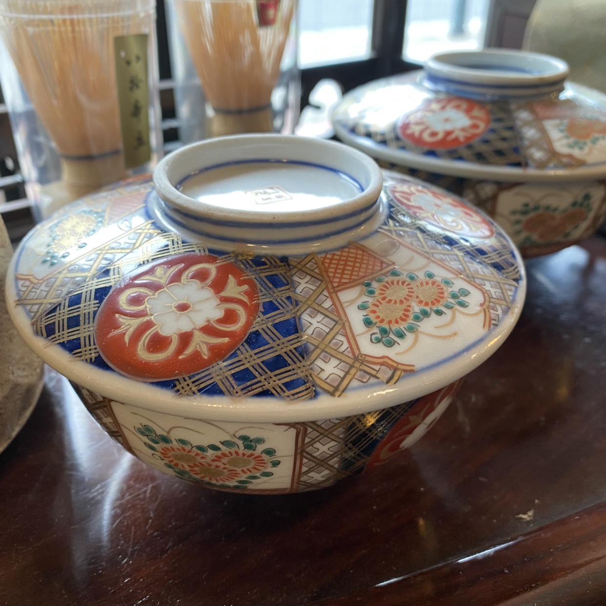 伊万里焼　蒸し茶碗　赤絵金襴手　明治中期