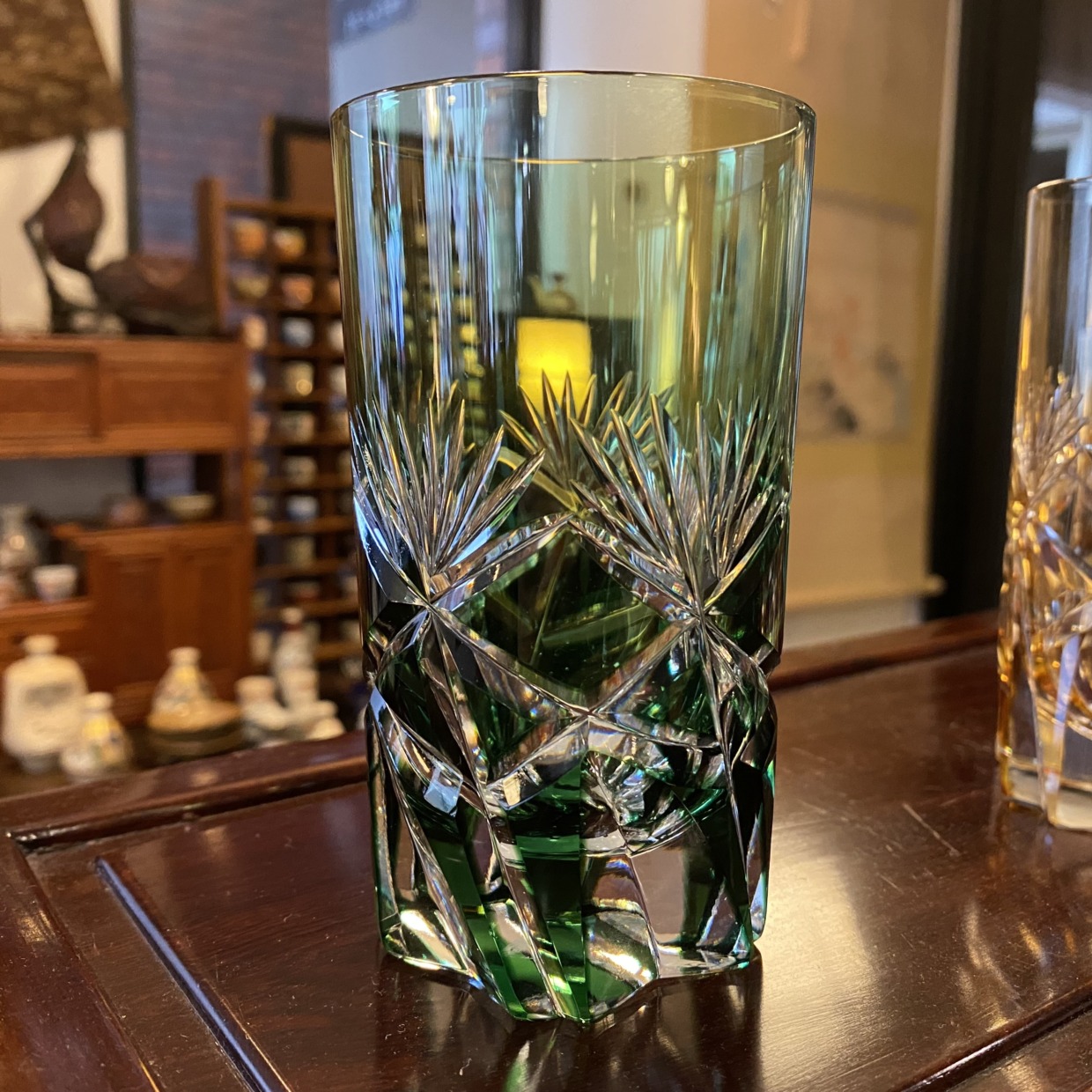 切子ガラス　Kagamiクリスタル　タンブラー　緑色