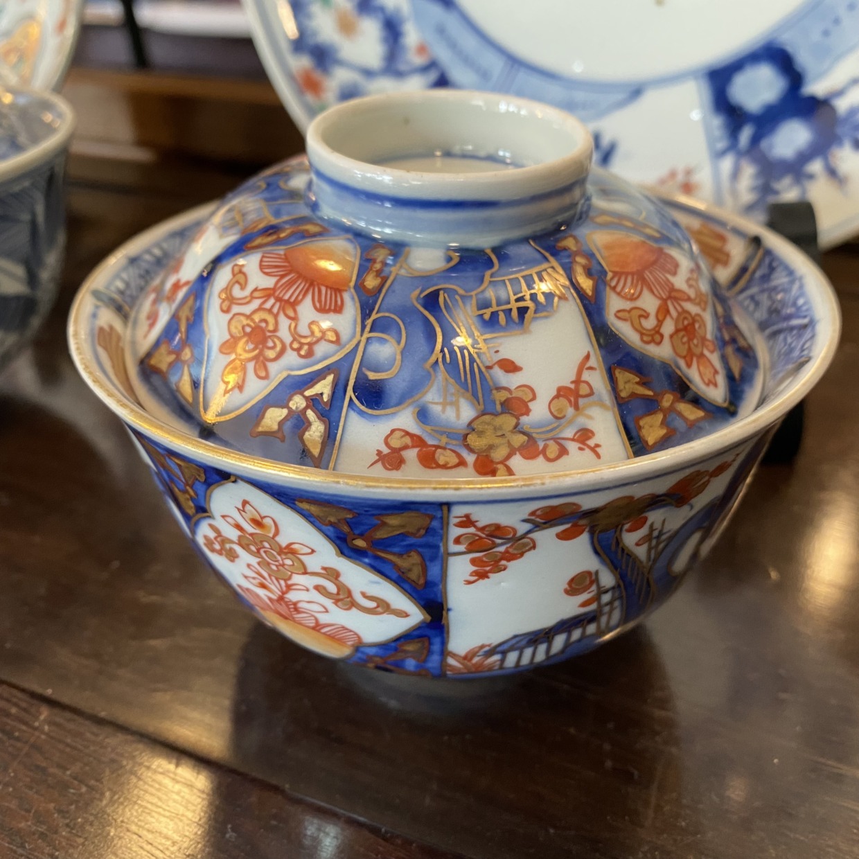 伊万里焼 蓋付飯茶碗 青・色絵 明治初期 | Antique Nanae