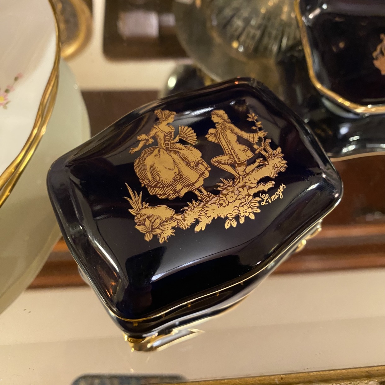 Limoges　コバルトブルー金彩　小物入れ